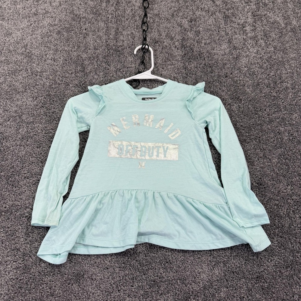 Hurley Shirt Girls 6 Blue Mermaid Off Duty Ruffle Tunic Long Sleeve Graphic Tee